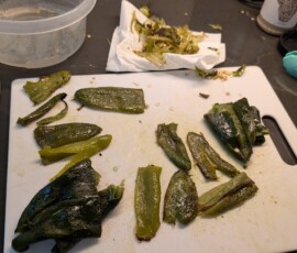 Separate the peppers into batch quantities (2.5 jalapeno to 1 poblano)